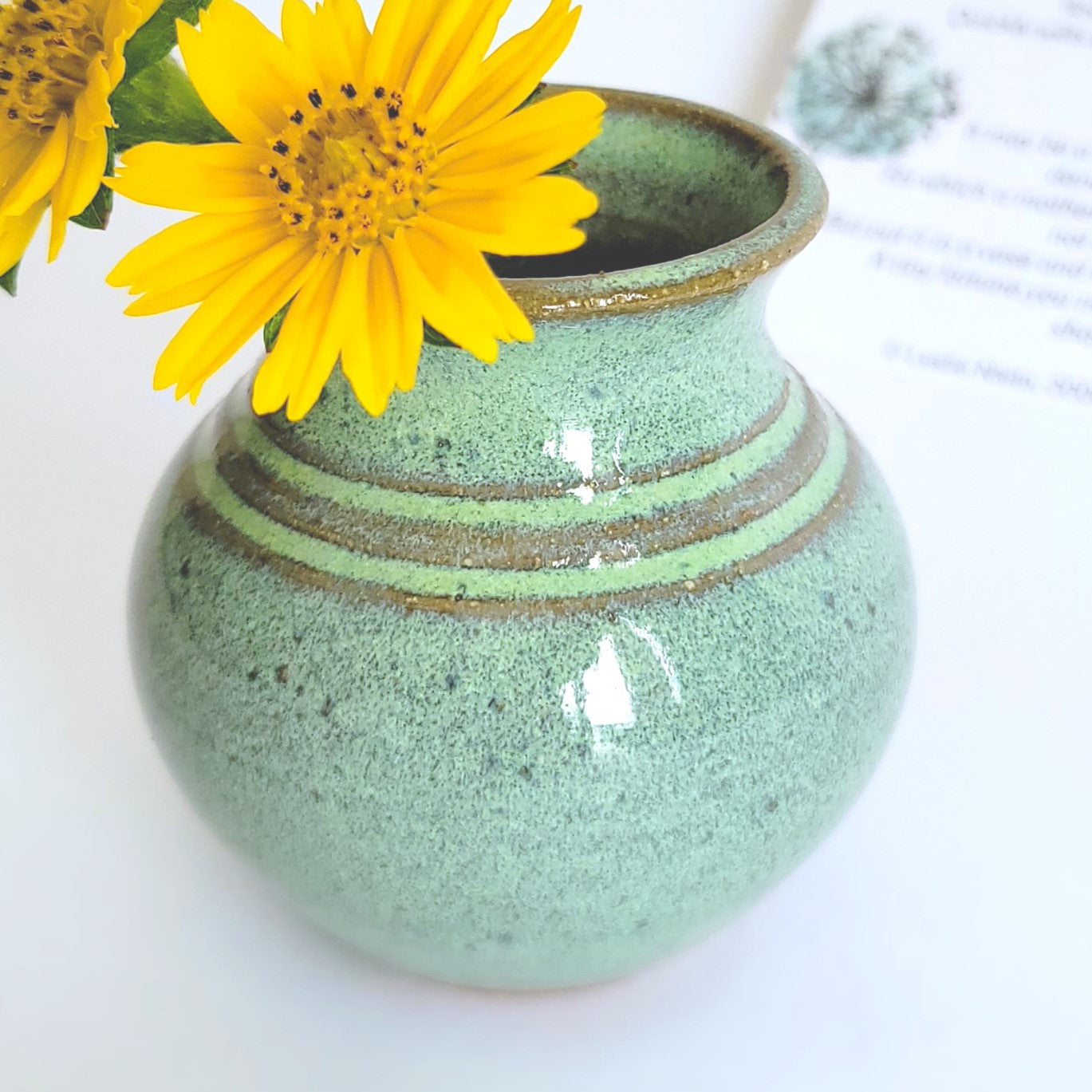 Miniature Pottery Vase for Small Flowers Green