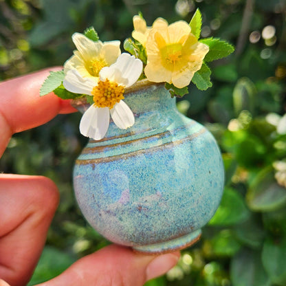 Miniature Pottery Vase for Small Flowers Green