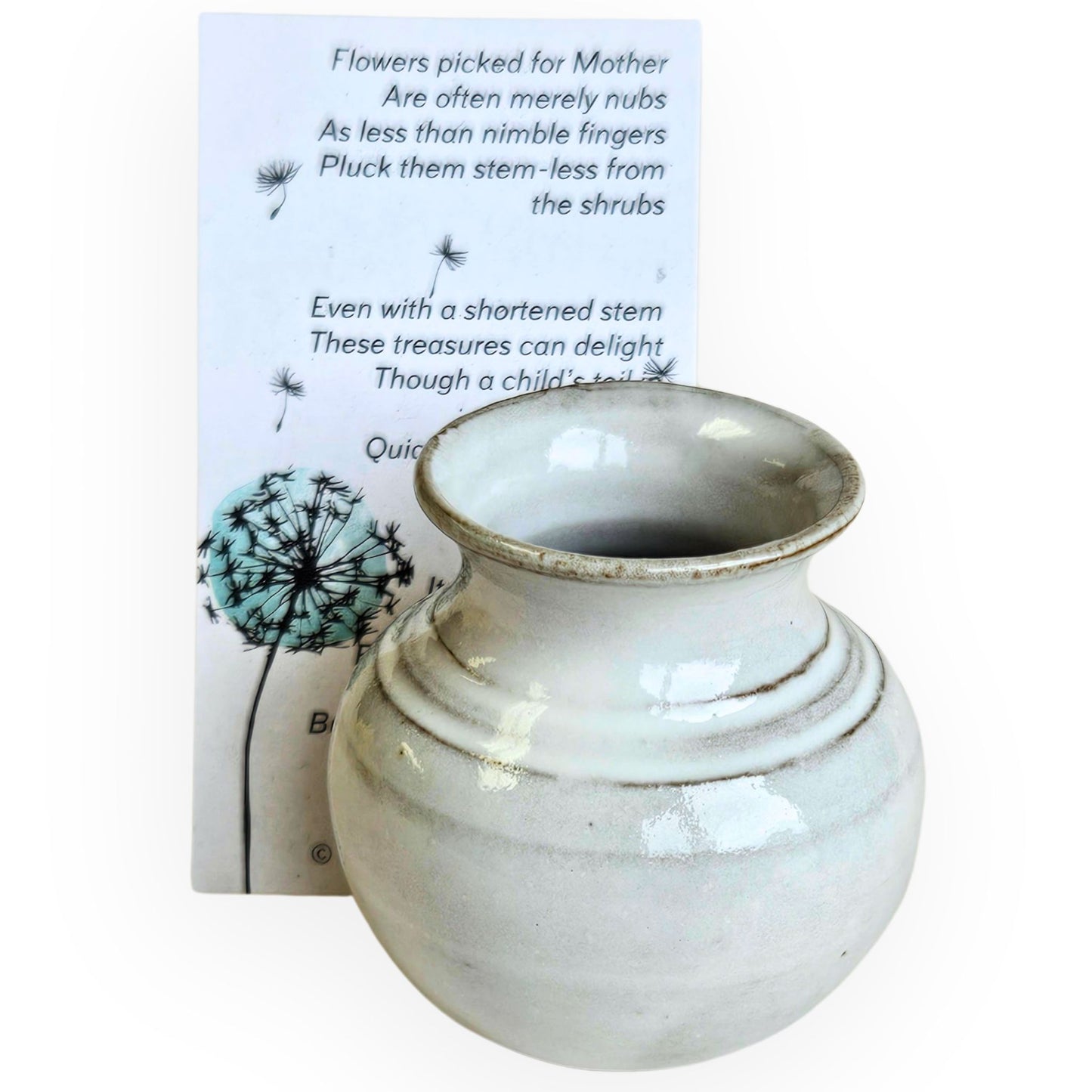 Miniature Pottery Vase for Dandelion Flowers in White