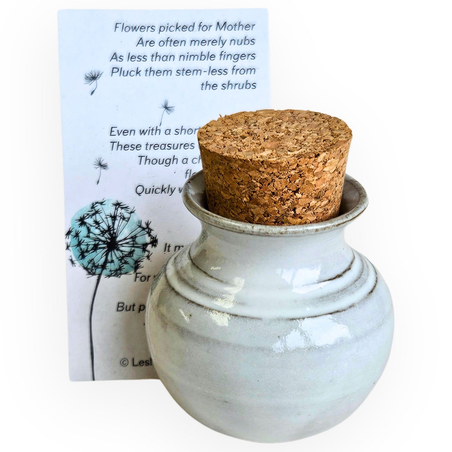 Miniature Pottery Vase for Dandelion Flowers in White