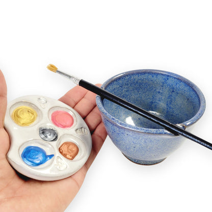 Palm Palette and Watercolor Bowl 2pc Set Painting Watercolor rest stand for painters rinse Blue