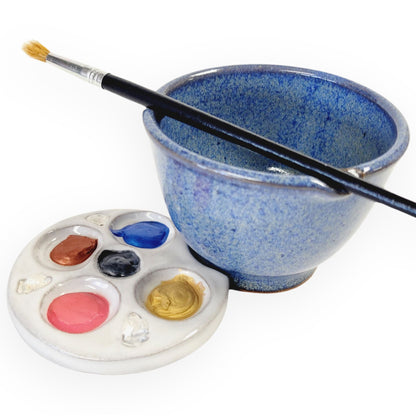 Palm Palette and Watercolor Bowl 2pc Set Painting Watercolor rest stand for painters rinse Blue