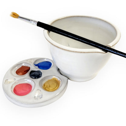 Palm Palette and Watercolor Bowl 2pc Set Painting Watercolor rest stand for painters rinse White