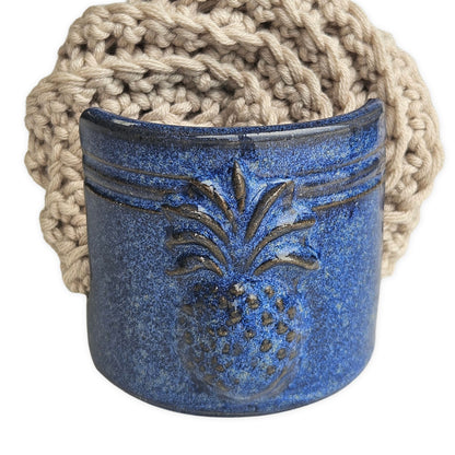 Pineapple Sponge Holder Handmade Ceramic Pottery in Blue