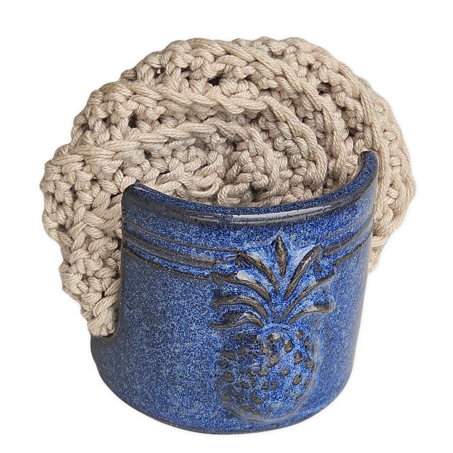 Pineapple Sponge Holder Handmade Ceramic Pottery in Blue