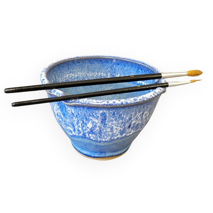 Paint Watercolor Rinse Bowl with Brush Rest Paintbrush Stand for Painters Artist Studio Craft Room Cup Blue White Speckled