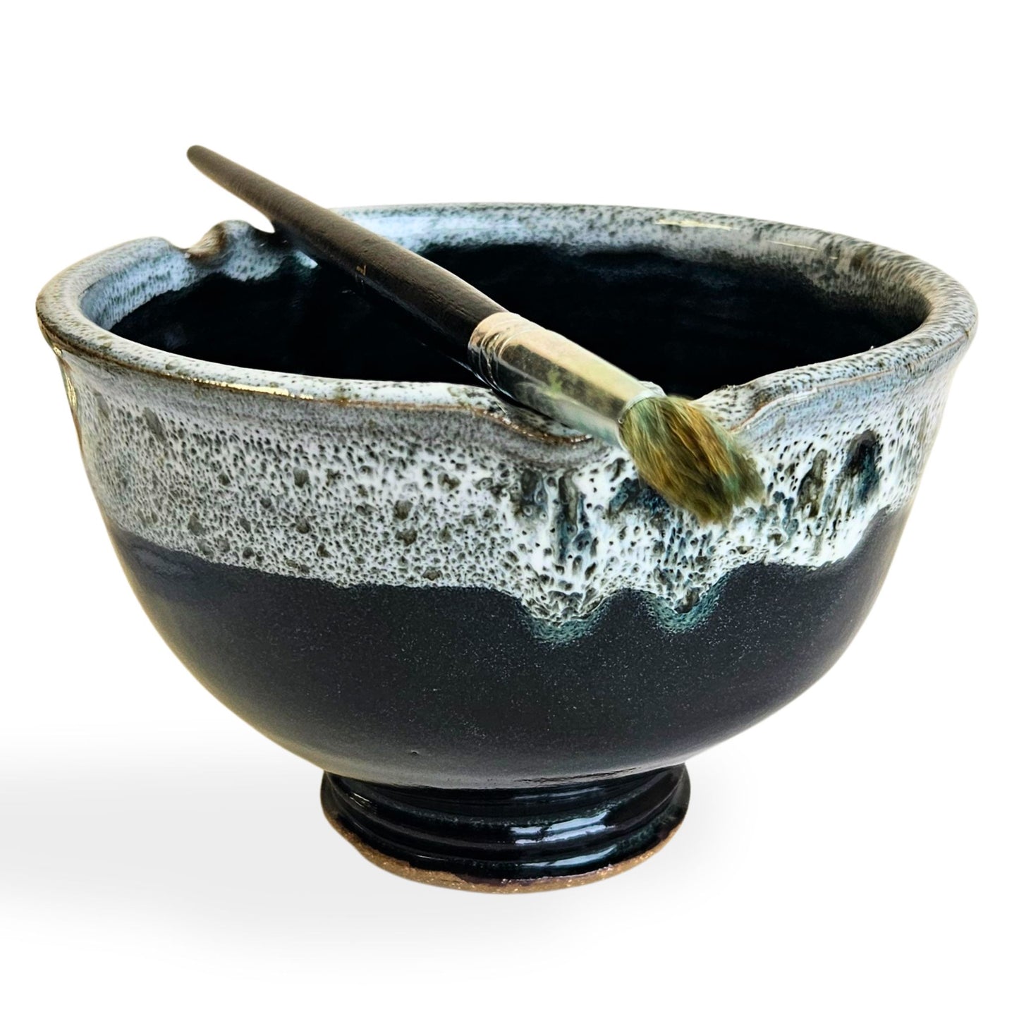 Painters Watercolor Bowl with Brush Rest in Black White Speckle