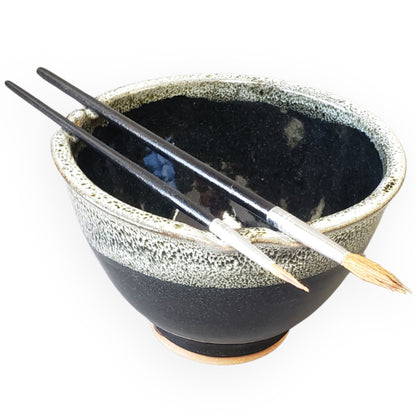 Painters Watercolor Bowl with Brush Rest in Black White Speckle