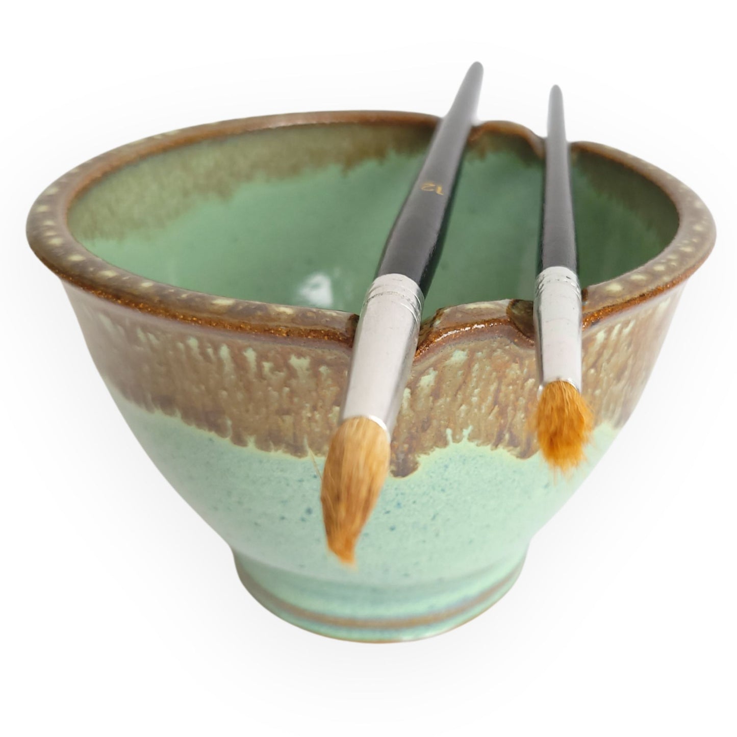 Paint Watercolor Bowl and brush rest stand for painters rinse Green Bronze Drip