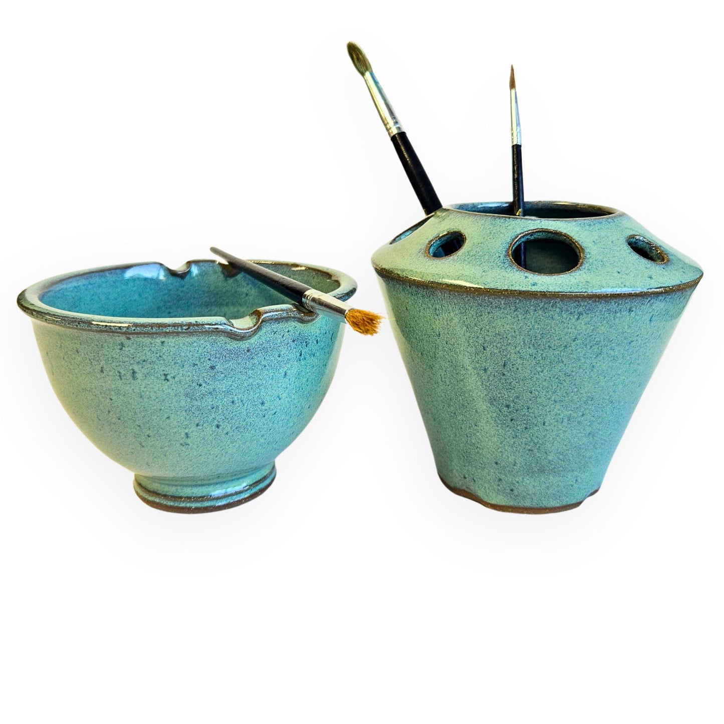 Painting Watercolor 2pc Set Bowl and Brush Caddy rest stand for painters rinse Sage Green