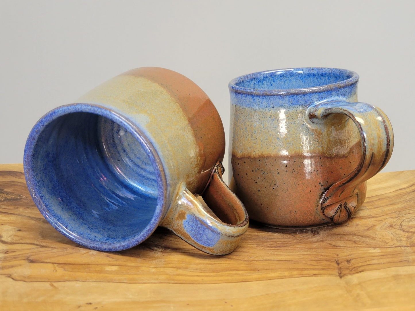 Set of 2 or 4 Large Coffee Mugs in Blue Brown Rust – The Mud Place