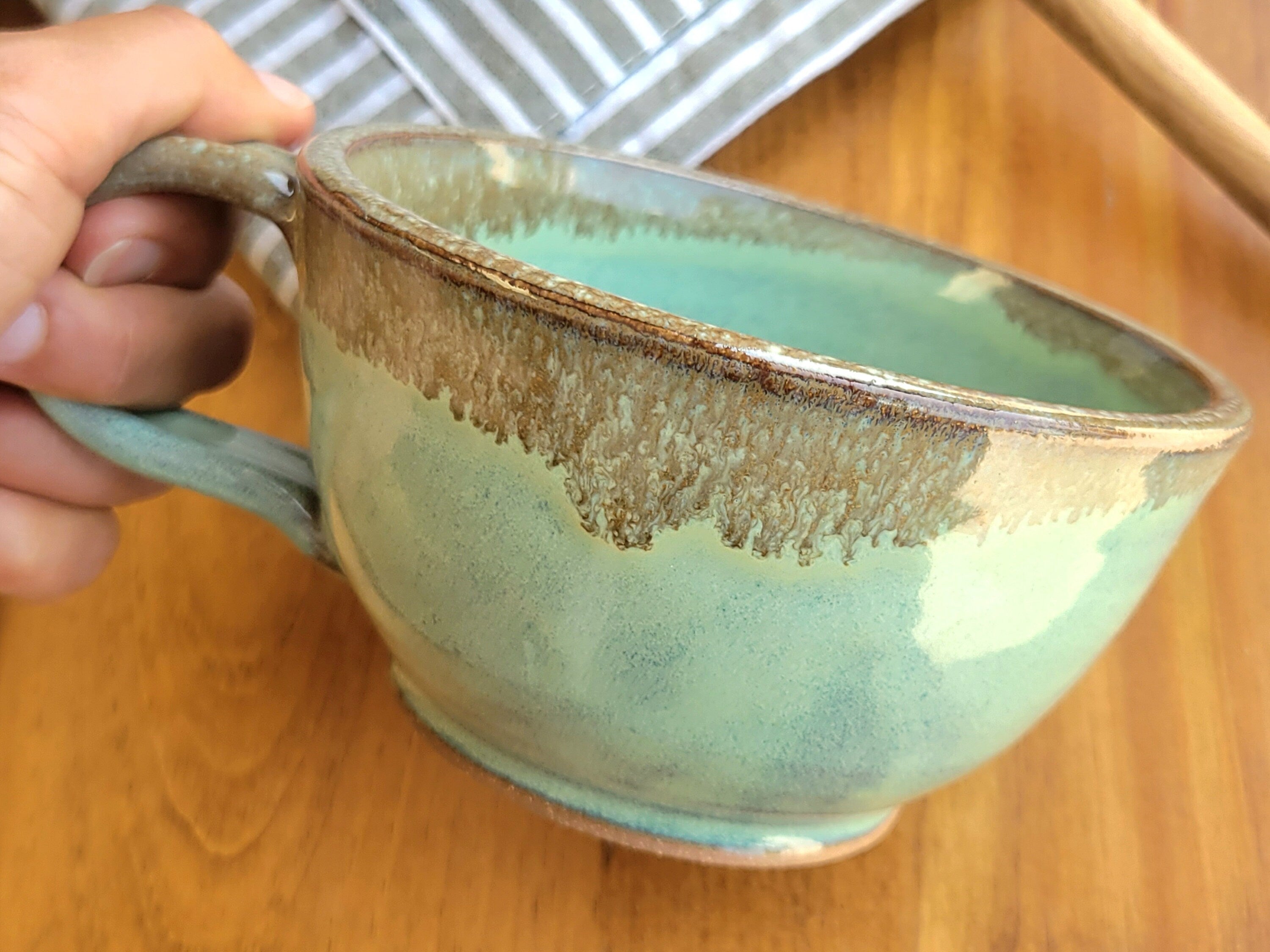 Set of 2 blue and green stoneware soup hotsell & side bowls