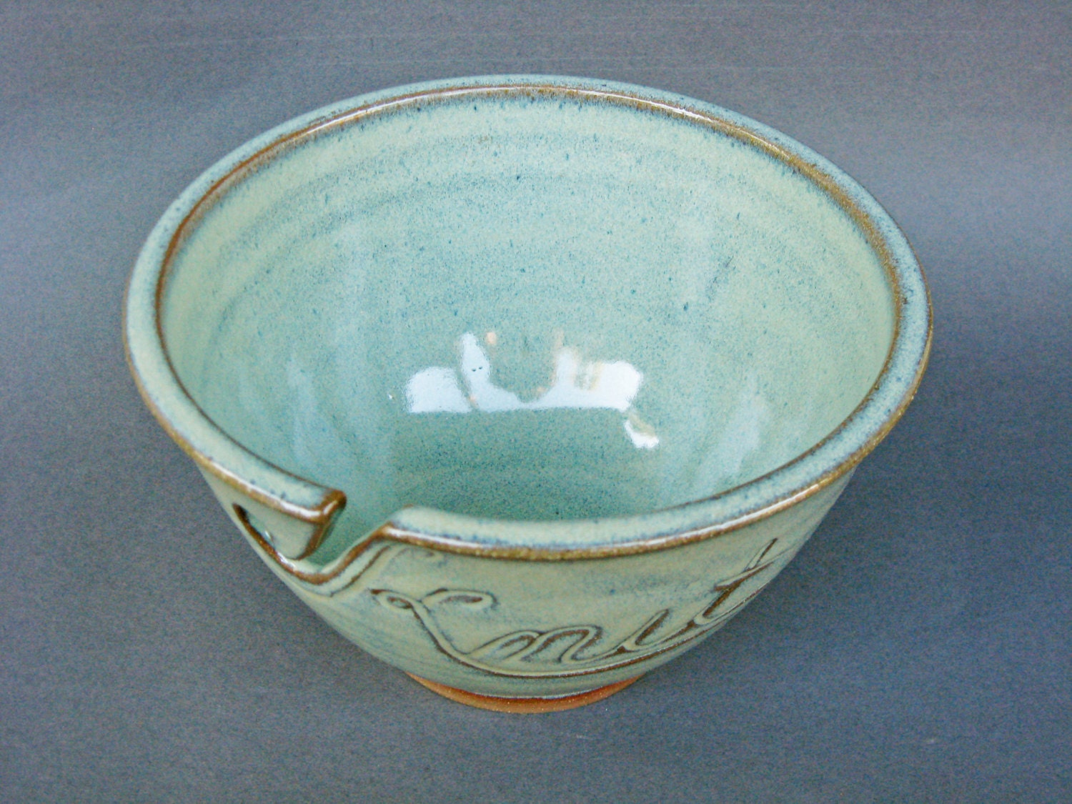 Milky celery offers green handmade ceramic yarn bowl