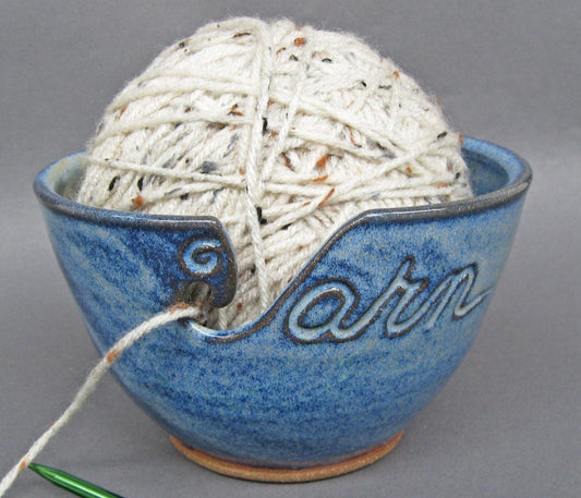 Personalized Custom Print Name Yarn Bowl Blue Engraved Finish